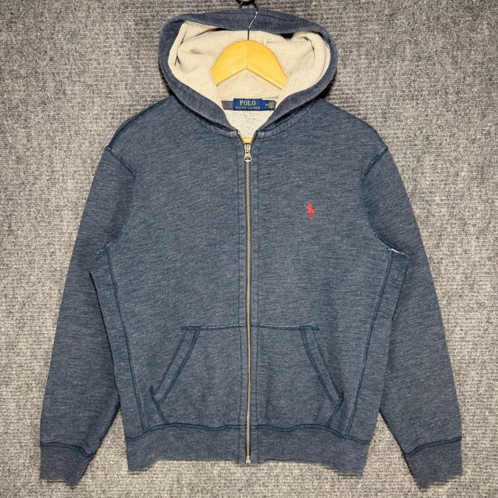 Polo Ralph Lauren Mens Blue Thermal Lined Zip Up Hoodie Jacket Size Medium